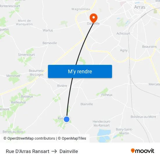 Rue D'Arras Ransart to Dainville map