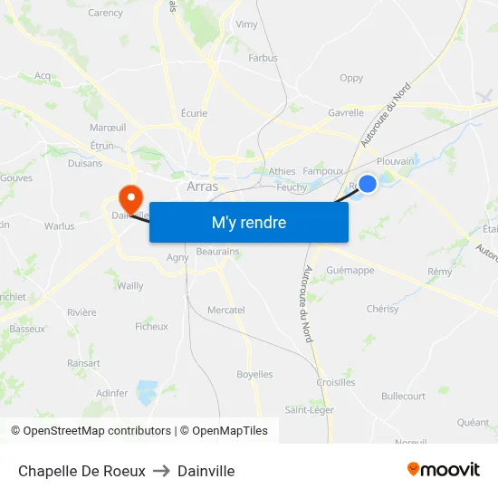 Chapelle De Roeux to Dainville map