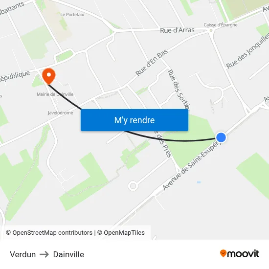 Verdun to Dainville map