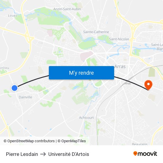 Pierre Lesdain to Université D'Artois map
