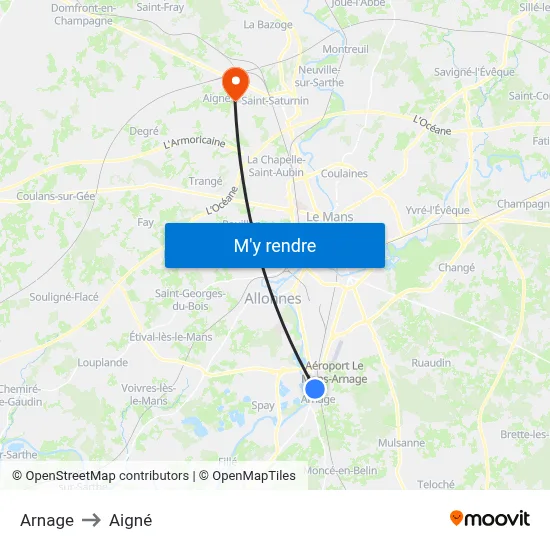 Arnage to Aigné map