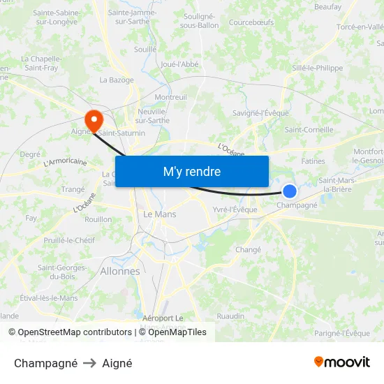 Champagné to Aigné map