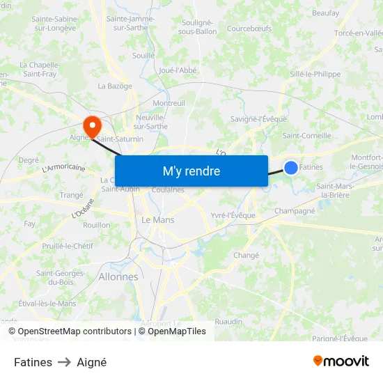 Fatines to Aigné map