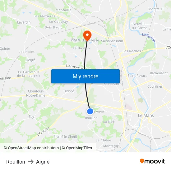 Rouillon to Aigné map