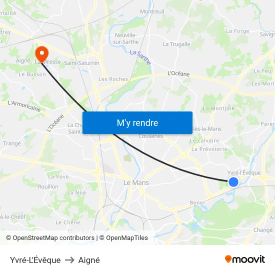 Yvré-L'Évêque to Aigné map