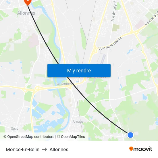 Moncé-En-Belin to Allonnes map