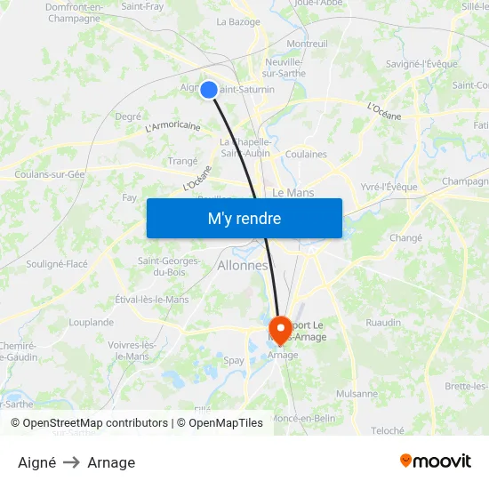 Aigné to Arnage map