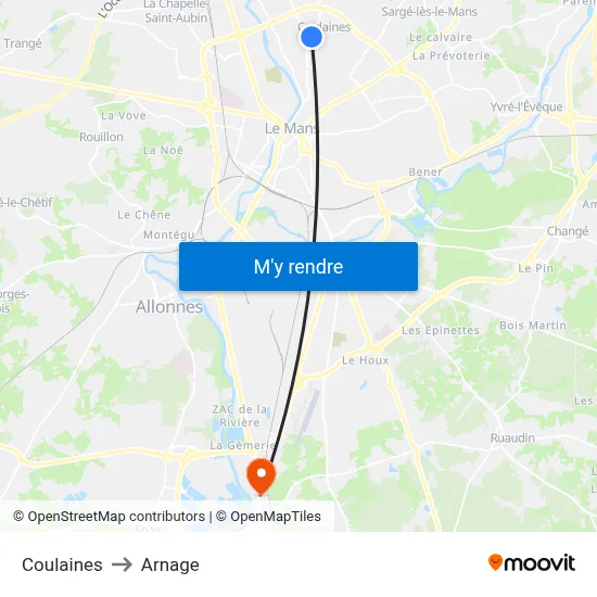 Coulaines to Arnage map