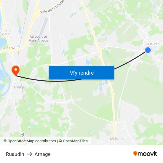 Ruaudin to Arnage map