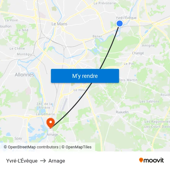 Yvré-L'Évêque to Arnage map