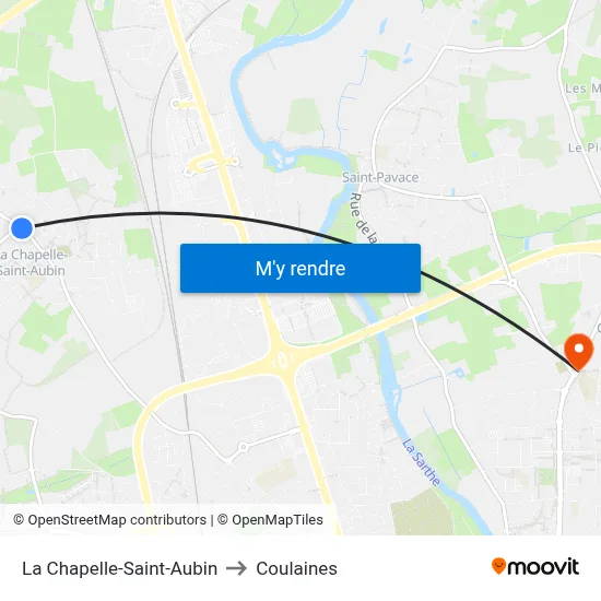 La Chapelle-Saint-Aubin to Coulaines map