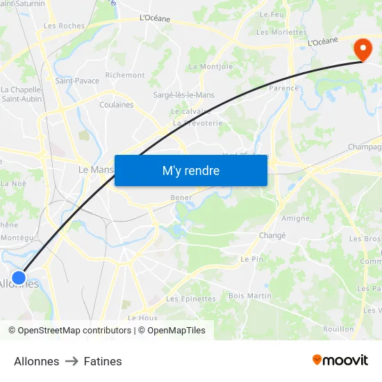 Allonnes to Fatines map