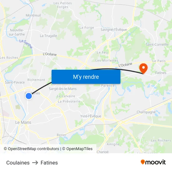 Coulaines to Fatines map
