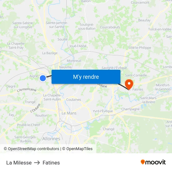 La Milesse to Fatines map