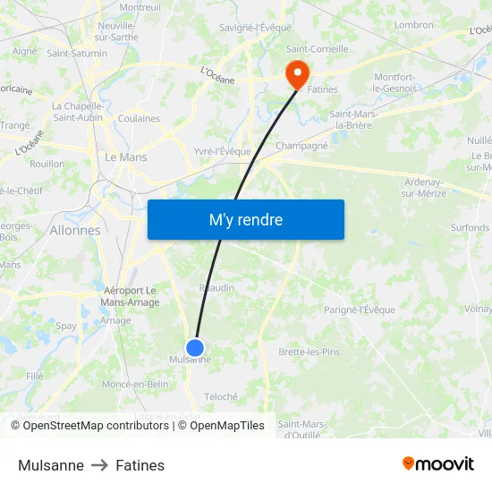 Mulsanne to Fatines map