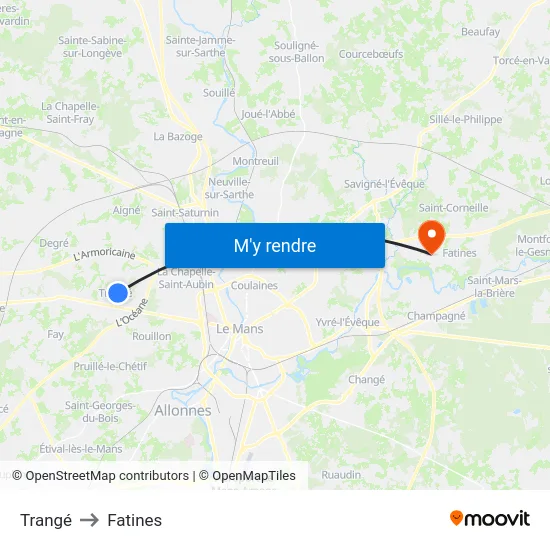 Trangé to Fatines map