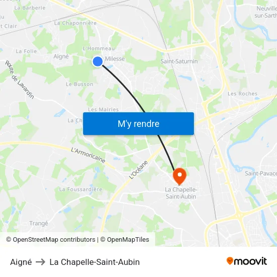 Aigné to La Chapelle-Saint-Aubin map