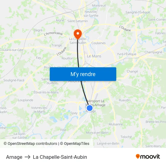 Arnage to La Chapelle-Saint-Aubin map