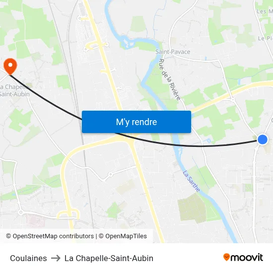 Coulaines to La Chapelle-Saint-Aubin map