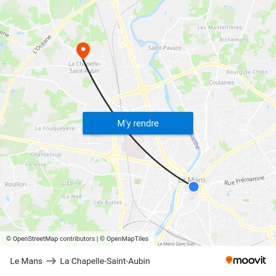 Le Mans to La Chapelle-Saint-Aubin map