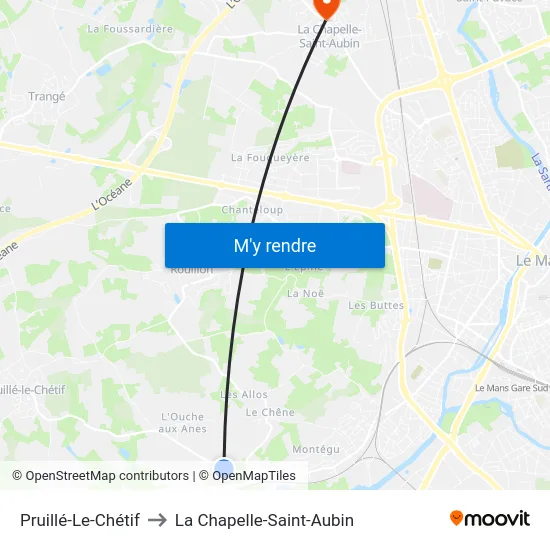 Pruillé-Le-Chétif to La Chapelle-Saint-Aubin map