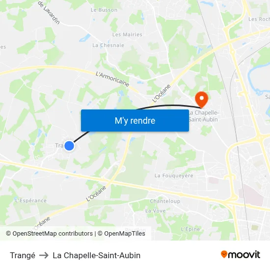 Trangé to La Chapelle-Saint-Aubin map