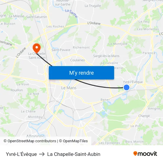 Yvré-L'Évêque to La Chapelle-Saint-Aubin map