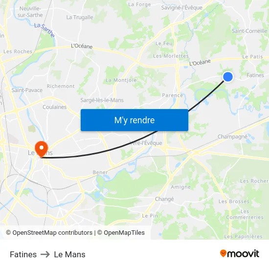 Fatines to Le Mans map