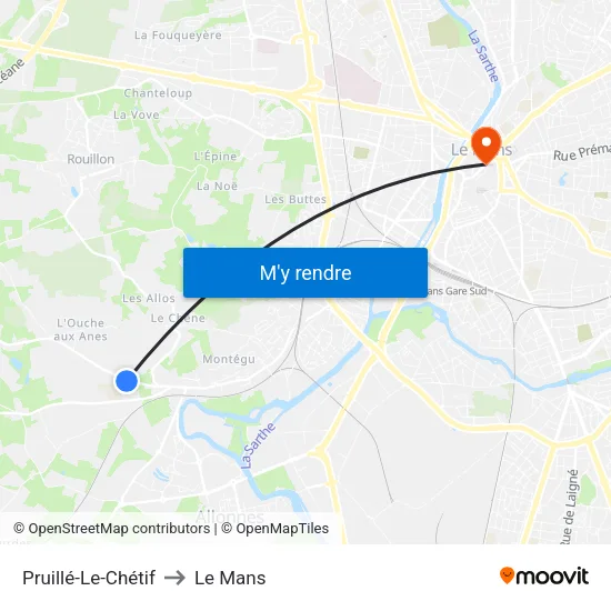 Pruillé-Le-Chétif to Le Mans map