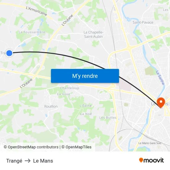 Trangé to Le Mans map