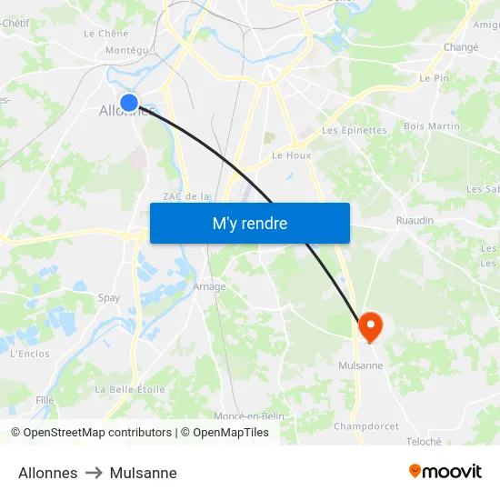 Allonnes to Mulsanne map
