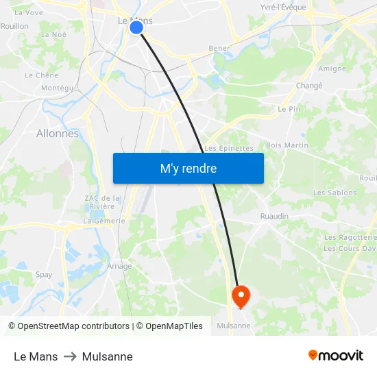 Le Mans to Mulsanne map