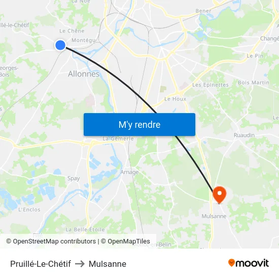 Pruillé-Le-Chétif to Mulsanne map
