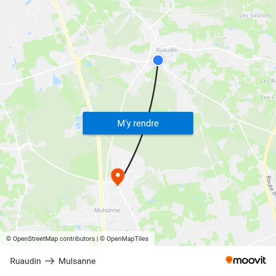 Ruaudin to Mulsanne map