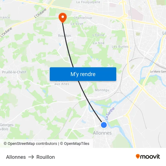 Allonnes to Rouillon map