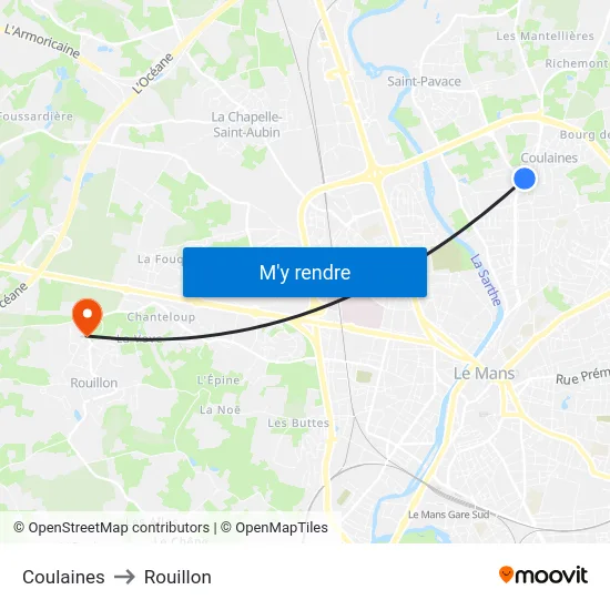 Coulaines to Rouillon map