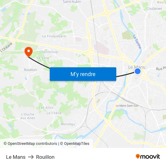 Le Mans to Rouillon map