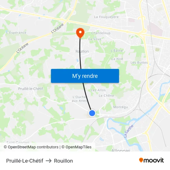 Pruillé-Le-Chétif to Rouillon map