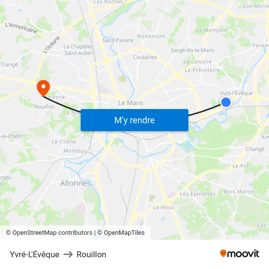 Yvré-L'Évêque to Rouillon map