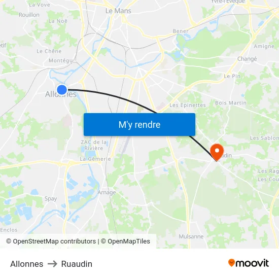 Allonnes to Ruaudin map