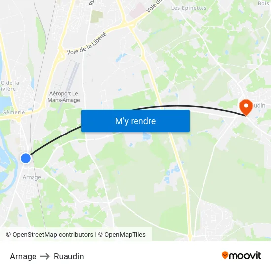 Arnage to Ruaudin map