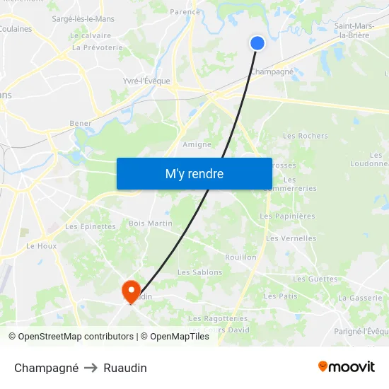 Champagné to Ruaudin map