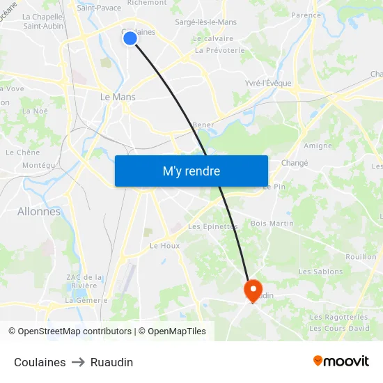 Coulaines to Ruaudin map