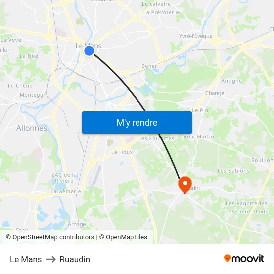 Le Mans to Ruaudin map