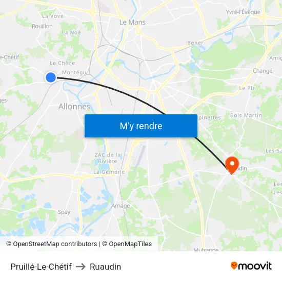 Pruillé-Le-Chétif to Ruaudin map