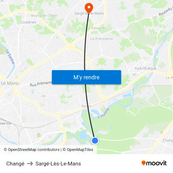 Changé to Sargé-Lès-Le-Mans map