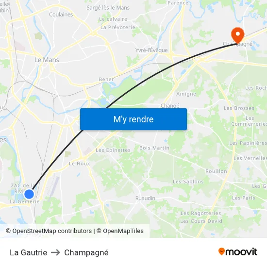 La Gautrie to Champagné map