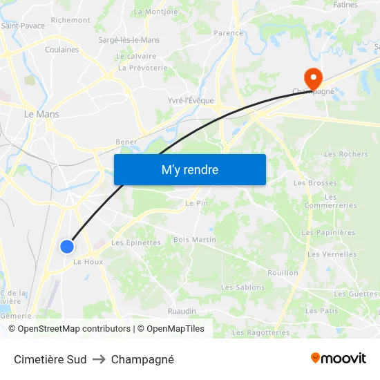 Cimetière Sud to Champagné map