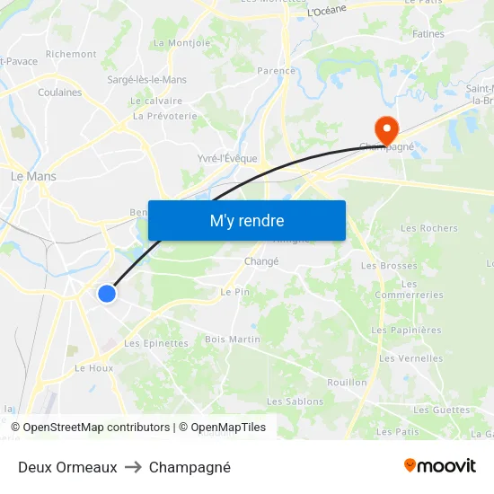 Deux Ormeaux to Champagné map