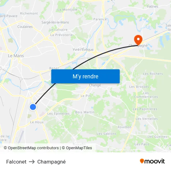 Falconet to Champagné map